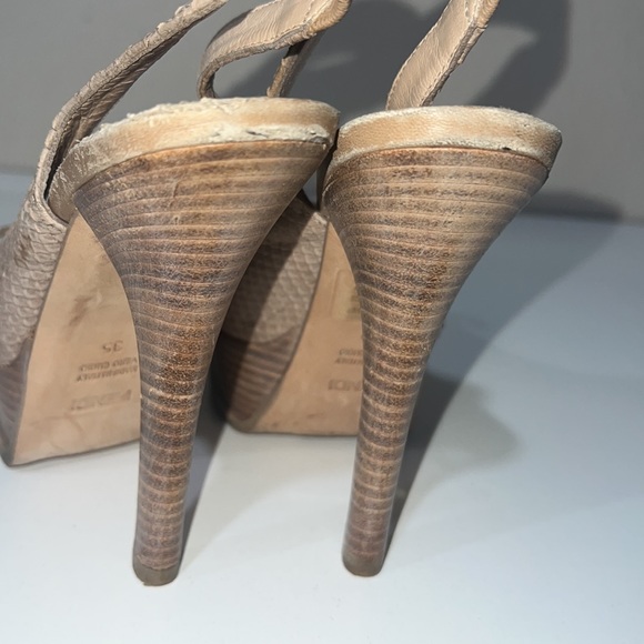 Fendi Beige Python Embossed Leather Fendista Bow Slingback Sandals - Picture 4 of 8